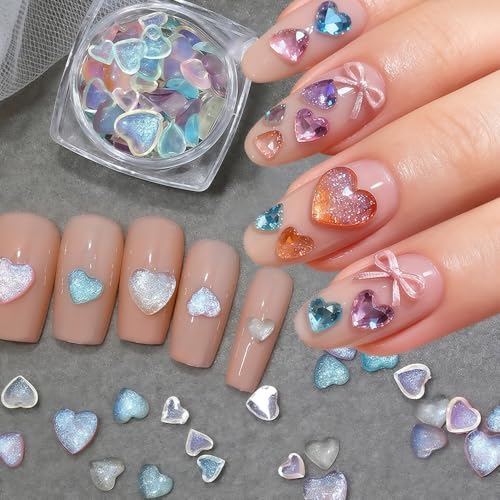 Aurora Heart Nail Art Charms Mixed Size Crystal Gems 50Pcs