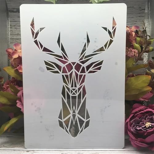 TIAMECH 3D Deer Head Reusable Stencil A4 Size for Painting and DIY Crafts
