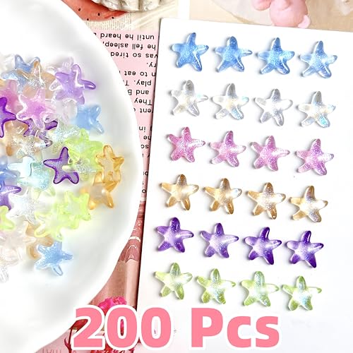 Starfish Nail Charms 200Pcs Colorful 3D Resin Beach Nail Gems for DIY