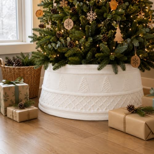 White Cable Knit Christmas Tree Collar 23-28 Inch Farmhouse Decor