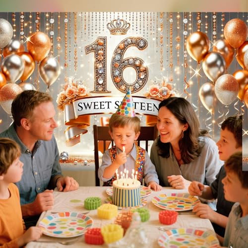 Nuxovilar 16th Birthday Sparkle Banner - 71x43 Inch Polyester Decor