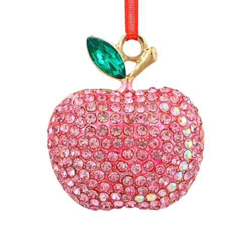 Personalized Pink Apple Christmas Ornament with Rhinestones