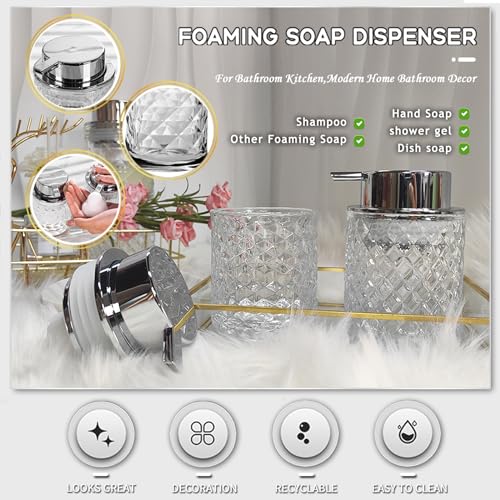 Glass Foaming Soap Dispenser with Silver Pump - Refillable