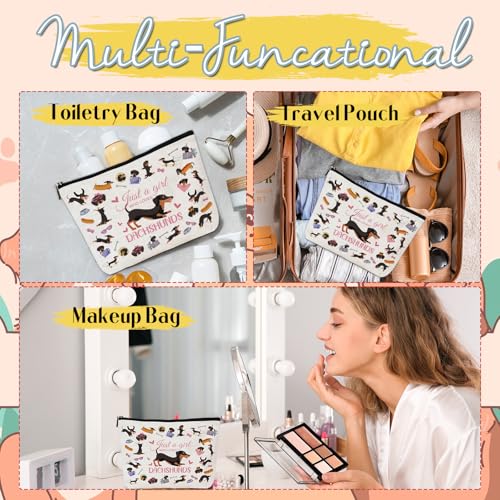 Dachshund Makeup Bag - Waterproof Canvas Sausage Dog Travel Pouch for Women