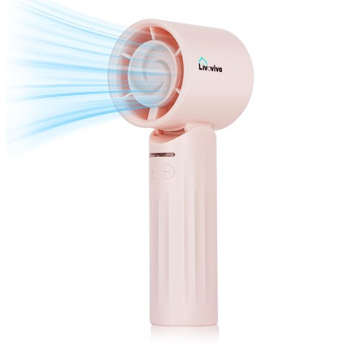 LIVAVIVA Handheld fan, adjustable blowing angle, mini portable turbo fan, USB Type-C rechargeable, infinitely variable speed high-speed personal fan, 11 Hours Battery Life (Pink)