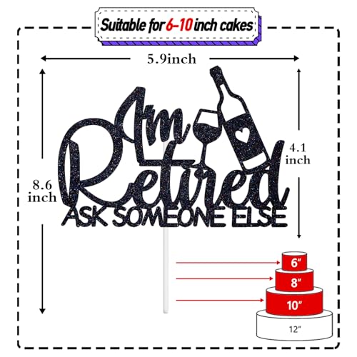 Tivurcia Black Glitter Retirement Cake Topper for Farewell Party