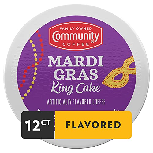 Community Coffee Mardi Gras King Cake Flavored Coffee Pods 12 Count - Medium Roast, Compatible with Keurig 2.0
