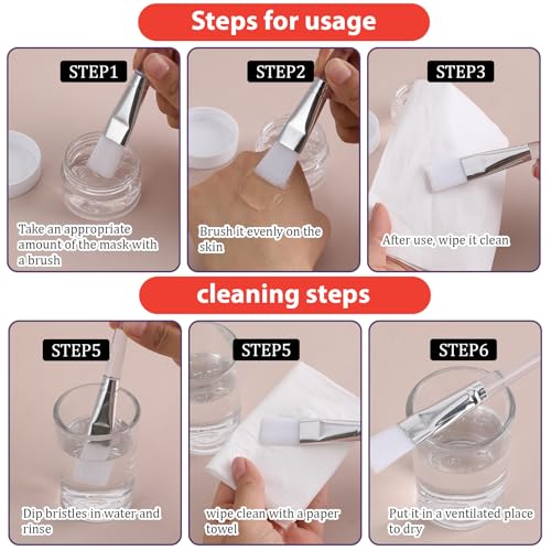 JJUNW 5 Pcs Facial Mask Brush Set, Soft Nylon Bristles with Clear Handle