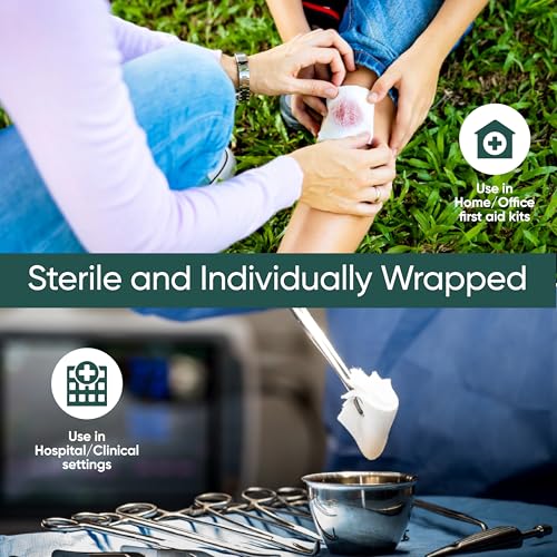 100 pc Large Gauze Pads Sterile for Wounds Bulk 2x2 | Includes 15 Alcohol Wipes & 1 Medical Tape | Non Stick Gauze Pads Sponges | Breathable Mesh First Aid Medical Supplies for Wound Care