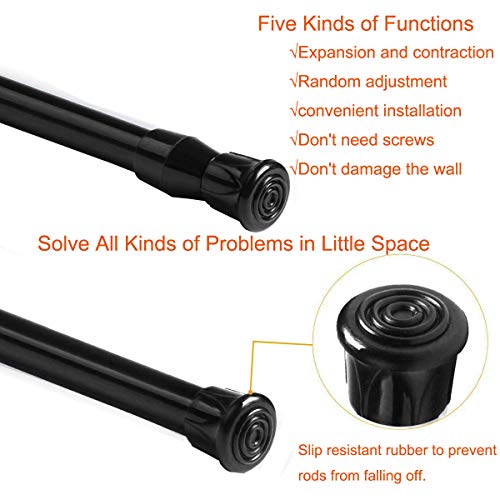HILLHOME Black Tension Rods, 15.7-28 Inch Adjustable Curtain Rods (2 Pack)