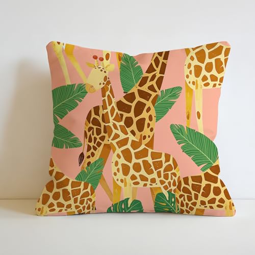 Giraffe Pillow Cover 18x18 Double-Sided Flannel for Kids Room