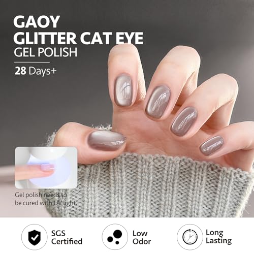 GAOY Glassy Cat Eye Gel Nail Polish Chestnut Brown 16ml with Magnet