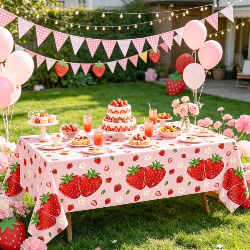 3-Pack Strawberry Tablecloths - Waterproof, 51x86 Inch for Parties