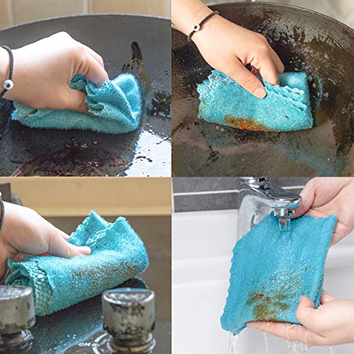 Xinrjojo Microfiber Dish Cloths with Scrub Side, 10x10 Inch, Jade, 5 Pack