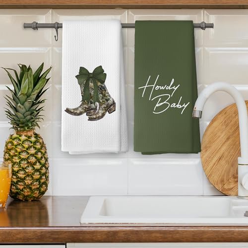 Green Bow Kitchen Dish Towels Set of 2 - Stylish Cowgirl Decor