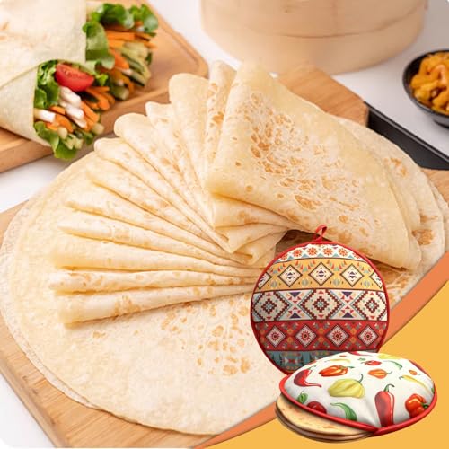 2PCS Premium Tortilla Warmer Pouch, Insulated Microwave Safe Fabric Bag