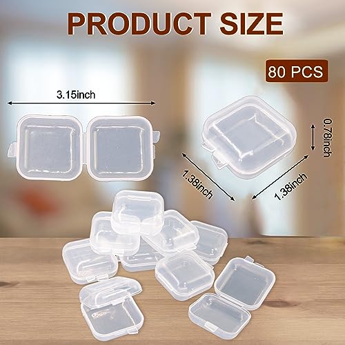 80PCS Mini Clear Plastic Jewelry Boxes, Small Hinged Storage Containers