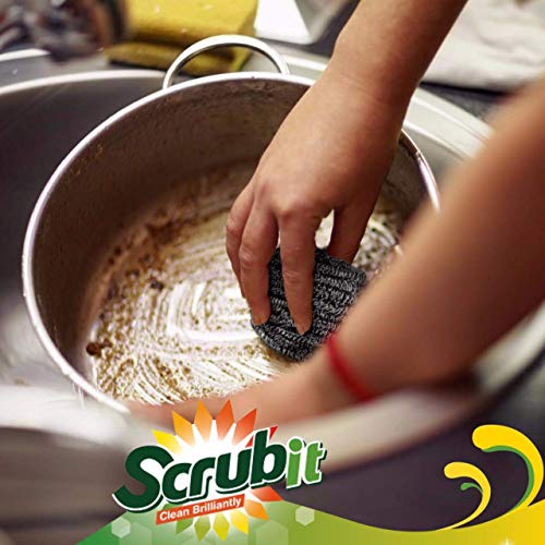 SCRUBIT 6 Pack Stainless Steel Scourer Pads for Heavy Kitchen Cleaning