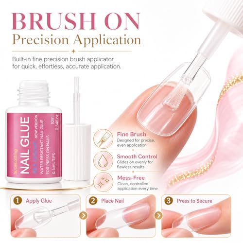 AKA Unicorn 10ml Super Strong Nail Glue - Quick Dry Brush-On for Press Ons