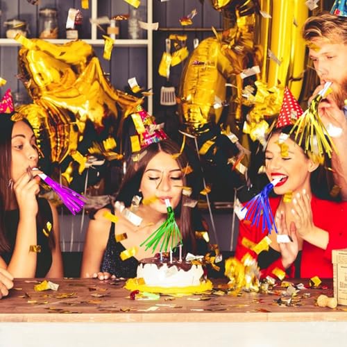 24 Pack Metallic Fringe Party Blowers - Colorful Noise Makers for Kids