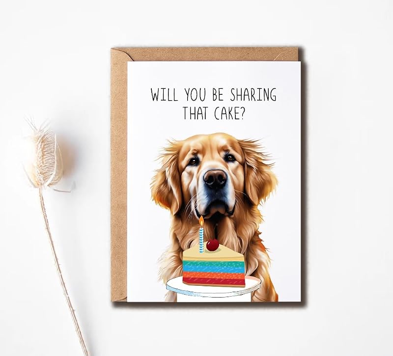 Golden Birthday Cake Card - Humorous Golden Retriever Greeting Card