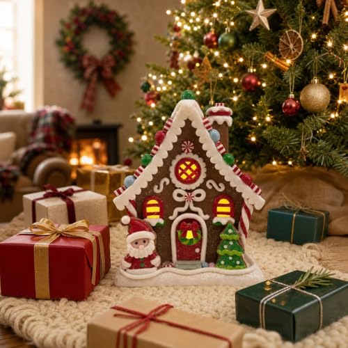 Lighted Gingerbread House Decor - 6.5 Inch Clay Christmas Display