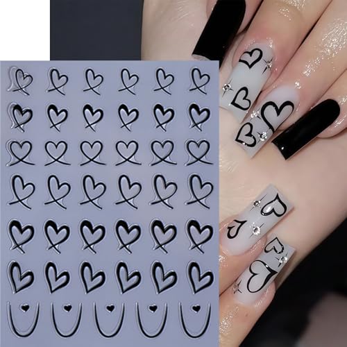 CnSybaris 3D Self-Adhesive Heart Nail Stickers Wavy Line Nail Decals
