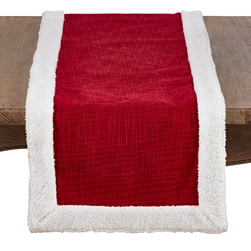 Christmas Table Runner with Sherpa Border - 16 x 72 Inches, Red