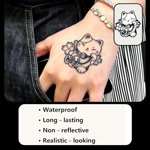 INKPOPO Semi-Permanent Cat Temporary Tattoos - 3 Sheets Waterproof 15-Day Wear
