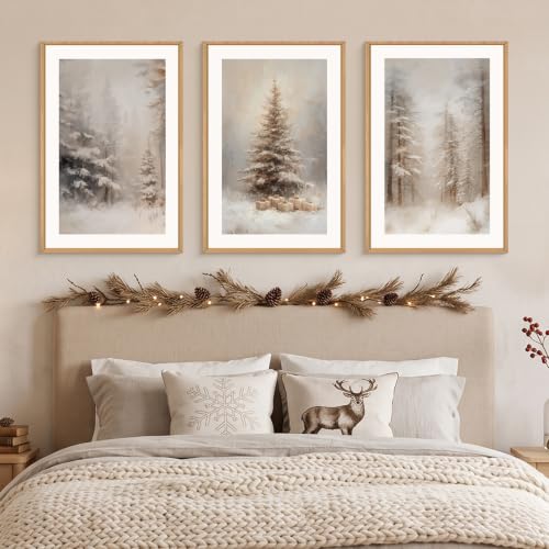 Winter Snowy Forest Landscape Wall Art Set - 3 Pieces 24x36 Inches
