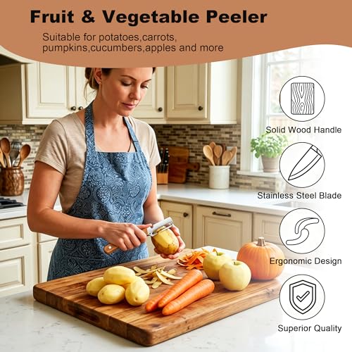 YQQKRCB Multifunctional Stainless Steel Vegetable Peeler with Wooden Handle
