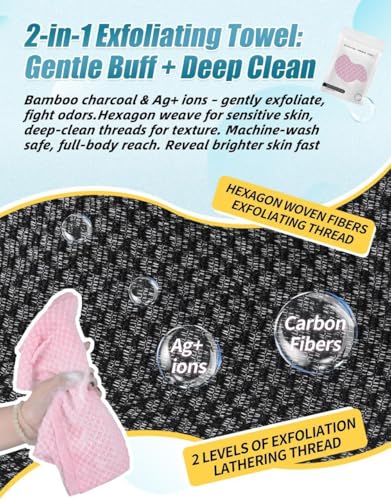 Exfoliating Shower Towel - 48" Premium Washcloth for Body & Face