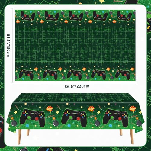 4-Pack Green Video Game Tablecloths for Kids' Parties, 51x86"