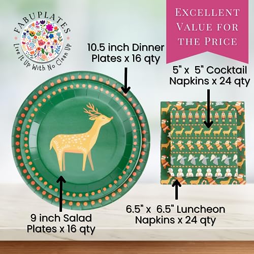 Christmas Paper Plate and Napkin Set - Heavy Duty Holiday Dinnerware, Serves 16
