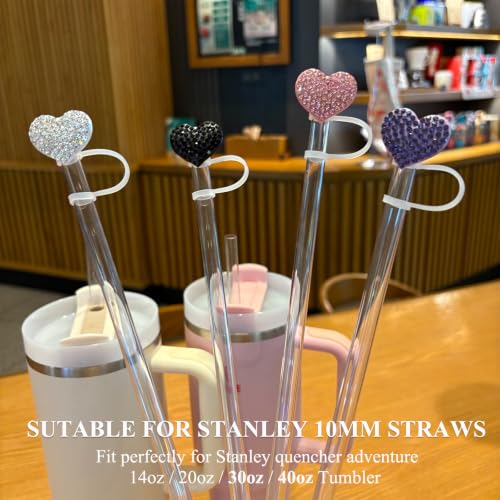 Bling Heart Straw Covers for Stanley Cup - 4PC Rhinestone Toppers