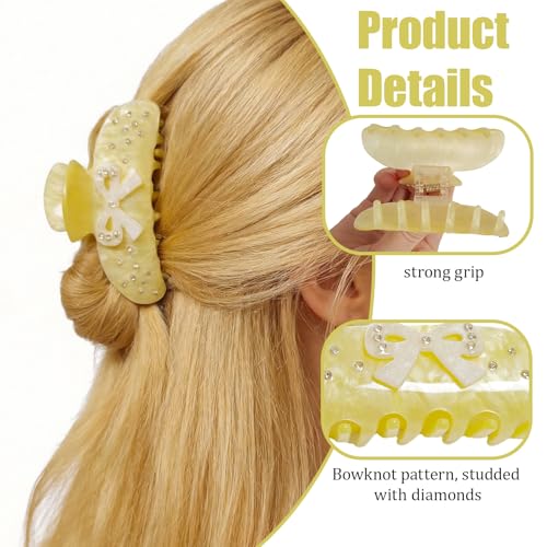 Rhinestone Bow Claw Clip for Thick Hair, Sparkling Large Hair Accessory