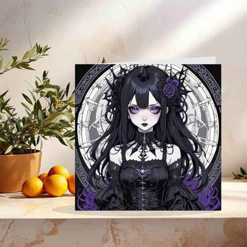 Gothic Anime Witch Birthday Card Cute Goth Girl Greeting Card