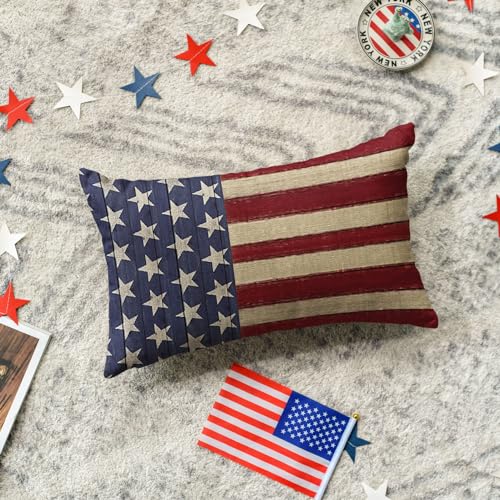 Patriotic 4th of July Throw Pillow Cover - 12x20 Inch Red & Blue