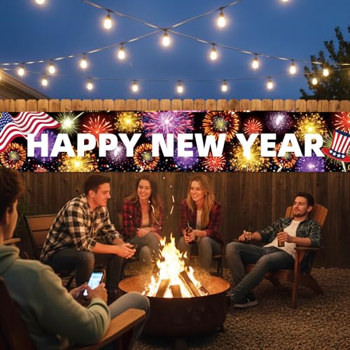 Happy New Year 2026 Door Cover Banner - 10x1.65ft Outdoor Decoration