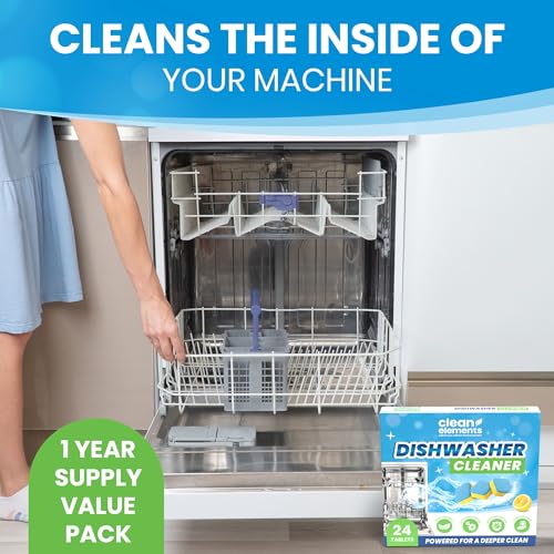 Clean Elements Dishwasher Cleaner Tablets & Deodorizer Pack of 24 - Deep Cleaning & Descaling
