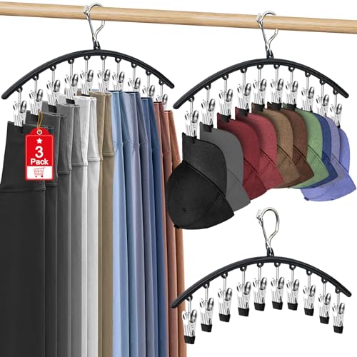 Eunhdet 3-Pack Metal Hat Hanger Organizer for Closet - Black, 30 Clips