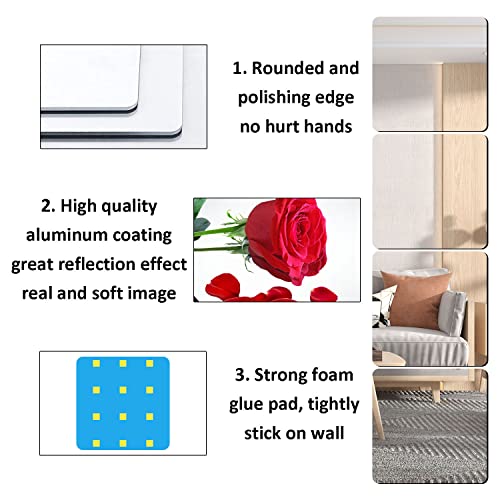 Self-Adhesive Acrylic Mirror Tiles - 6 Pack, 8" x 8" for Home Decor