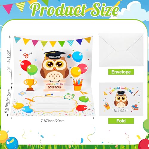 Kindergarten Graduation Pop-Up Card 2026 with Owl & Balloons