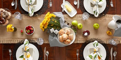 Jute Burlap Table Runner 14x108 Ruffle Trim Natural - Kitchen & Dining