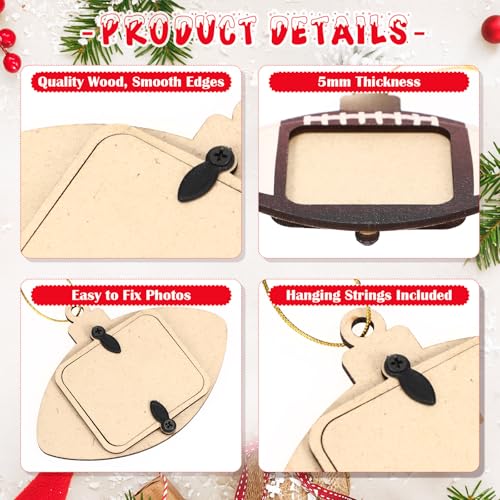 Football Wooden Photo Ornament Set - Christmas Tree Decorations, 12 Pieces