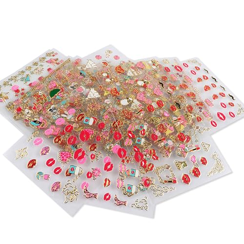 Valentine's Day Nail Art Stickers 3D Heart & Lip Decals - 30 Sheets