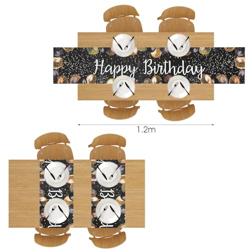 Happy Birthday Table Runner - 72x13in Black Gold Decor