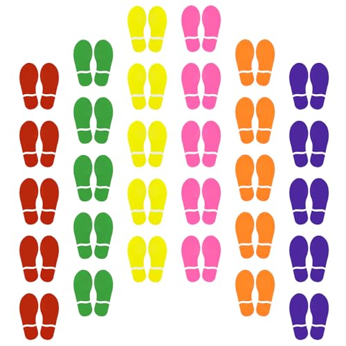 30 Pairs Colorful Footprint Stickers Decals - 7" Directional Markers