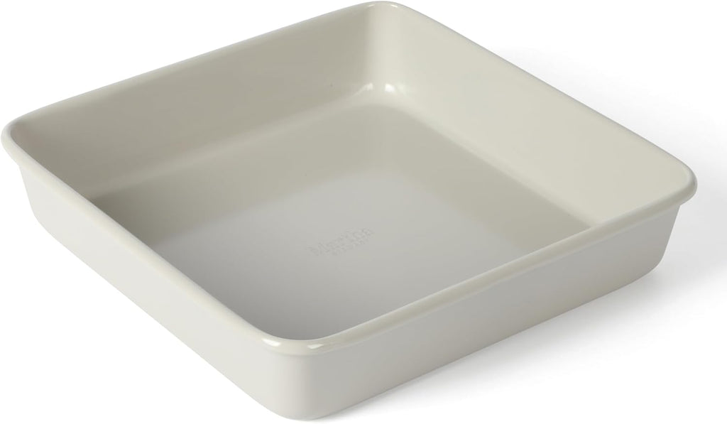 Martha Stewart Gallen 9-Inch Square Nonstick Cake Pan - Durable Carbon Steel for Even Baking, Cool Grey