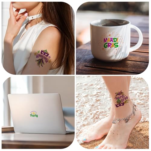 Mardi Gras Temporary Tattoos 16 Sheets Waterproof Festival Party Favors